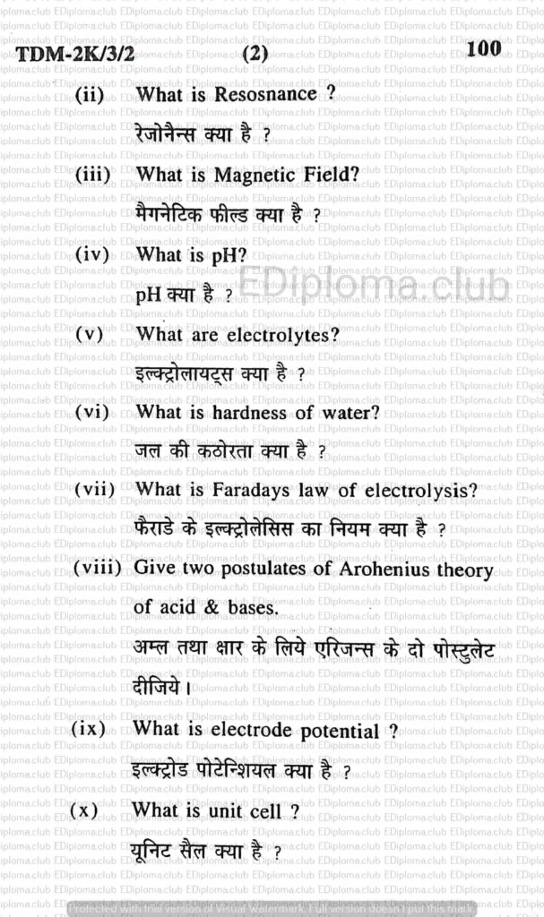BTE Question Paper of Applied Science 2
