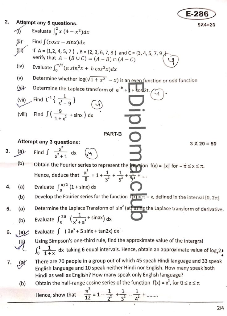 BTE Question Paper of Applied Mathematics 2
