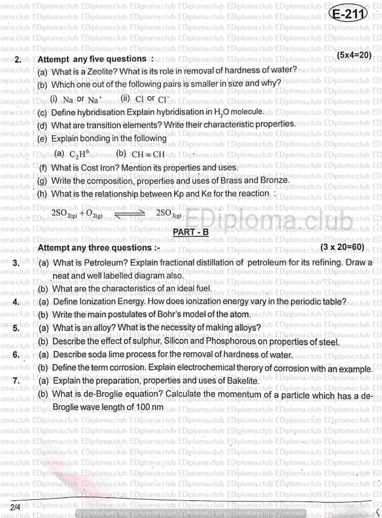 BTE Question Paper of Applied Chemistry