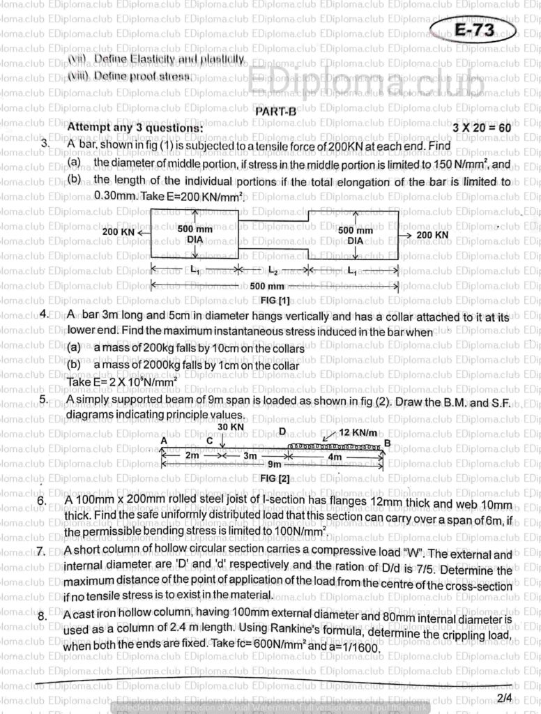 BTE Question Paper of Strength of Materials 2018
