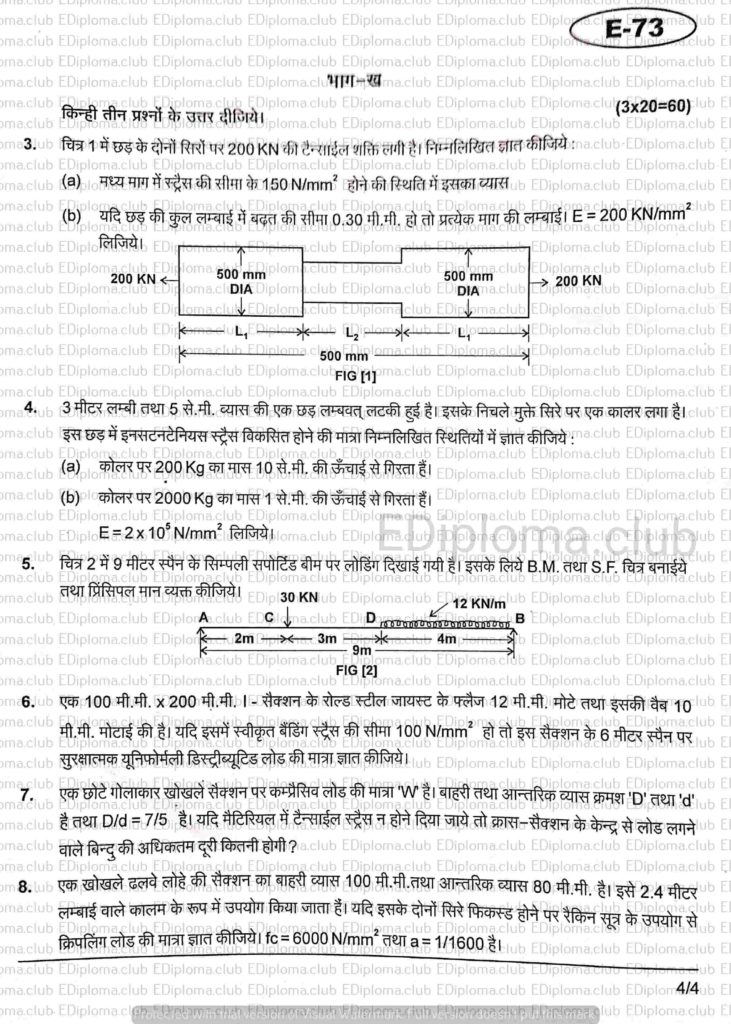 BTE Question Paper of Strength of Materials 2018