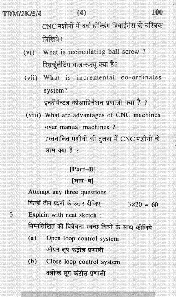 BTE Question Paper of CNC Technology