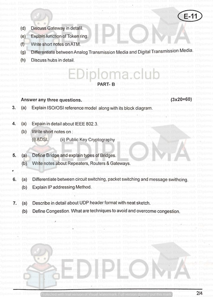 BTE Question Paper of Computer Networks