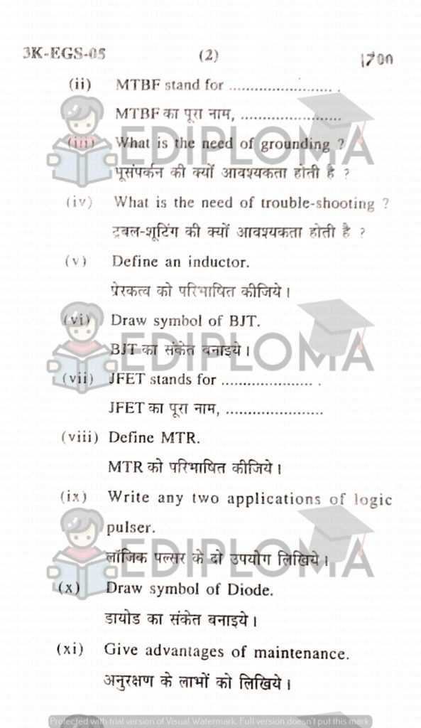 BTE Question Paper of Trouble Shooting & Maintenance of Electronic Equipment