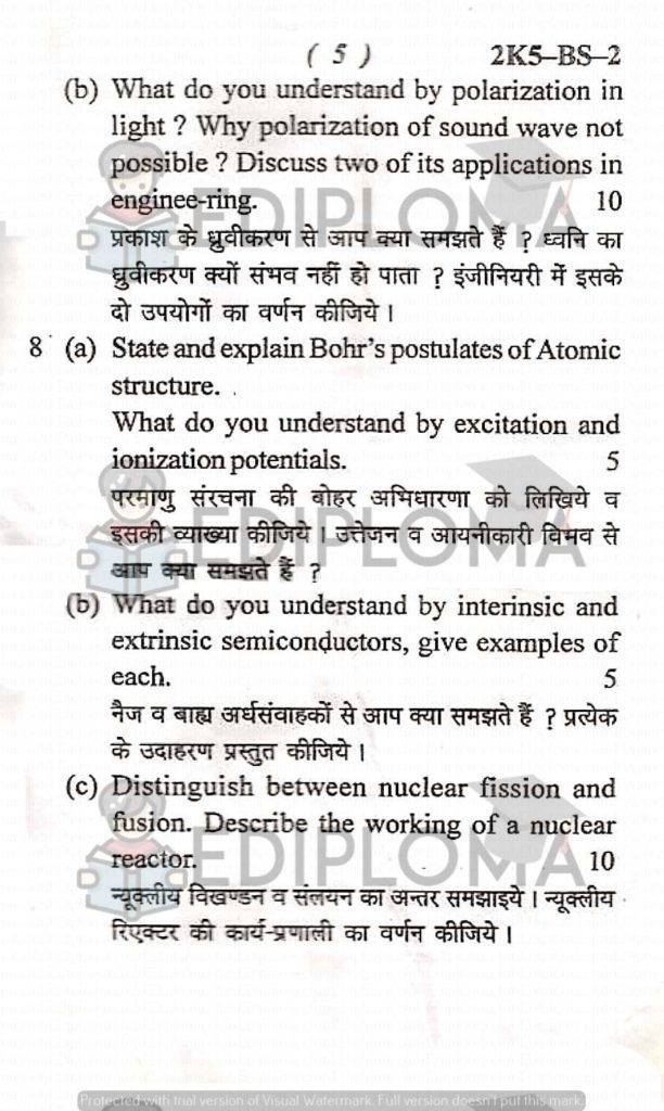 BTE Question Paper of Applied Physics 2011