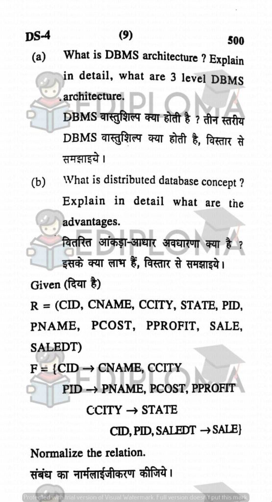 BTE Question Paper of DBMS 2015