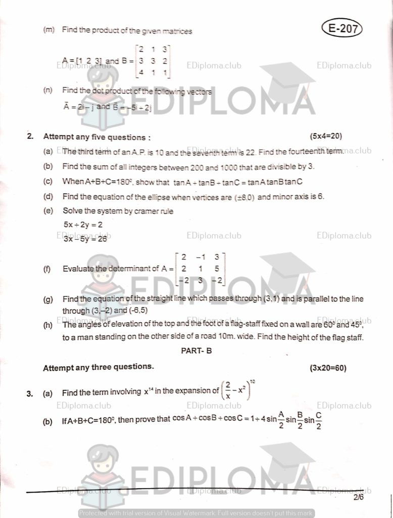 BTE Question Paper of Applied Mathematics-1(Electronics & Communication)
