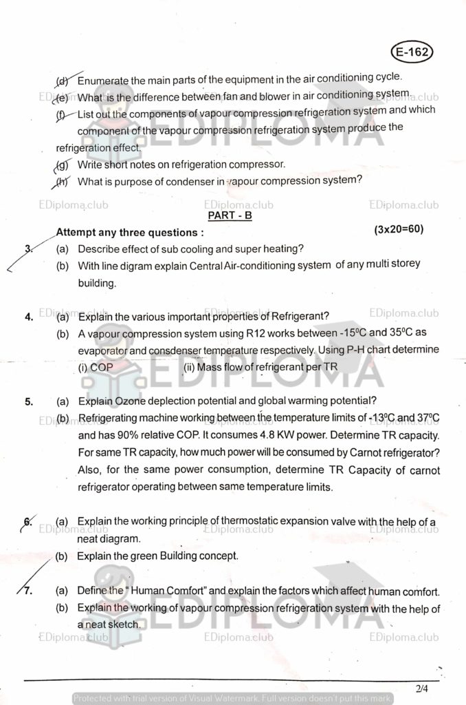 BTE Question Paper of Refrigeration and Air Conditioning