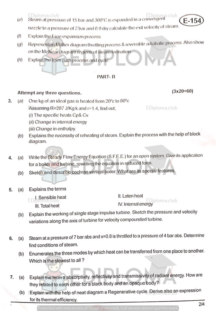 BTE Question Paper of Thermal Engineering 1 2018