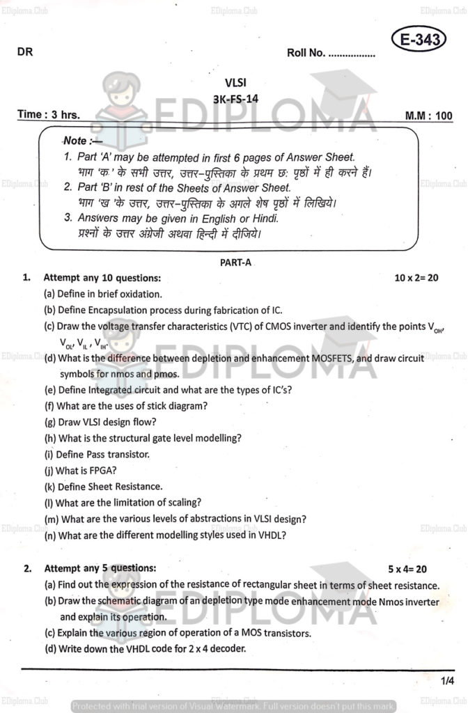Board of Technical Education Question Paper of VLSI 2018