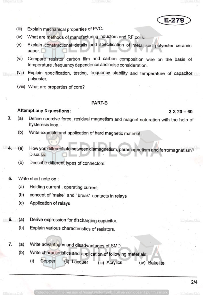 BTE Question Paper of Electronic Components & Materials