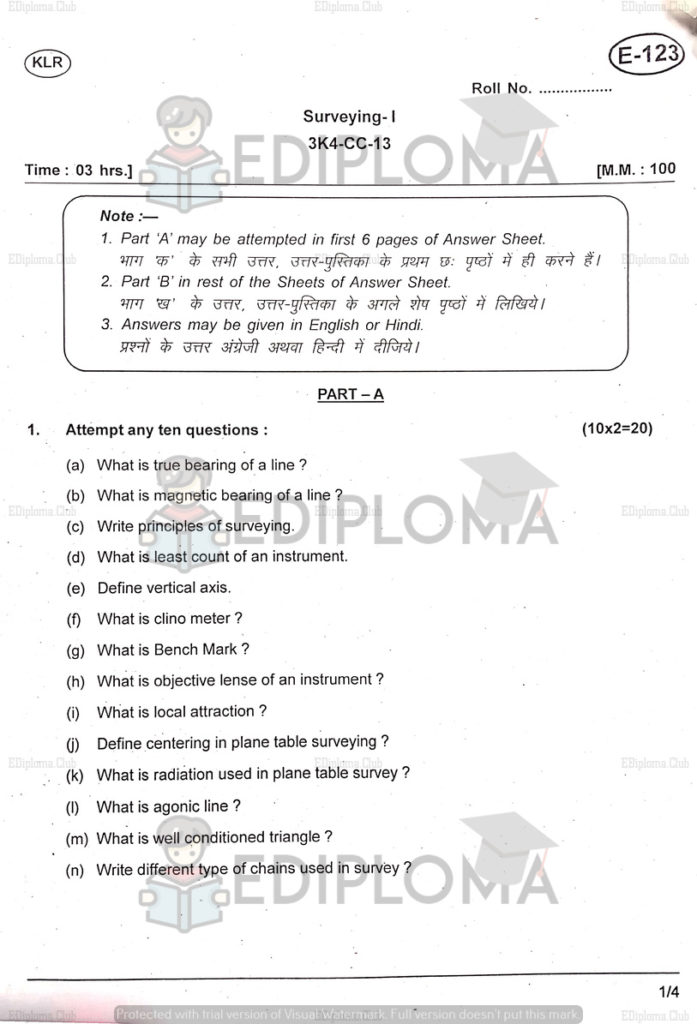 BTE Question Paper of Surveying 1
