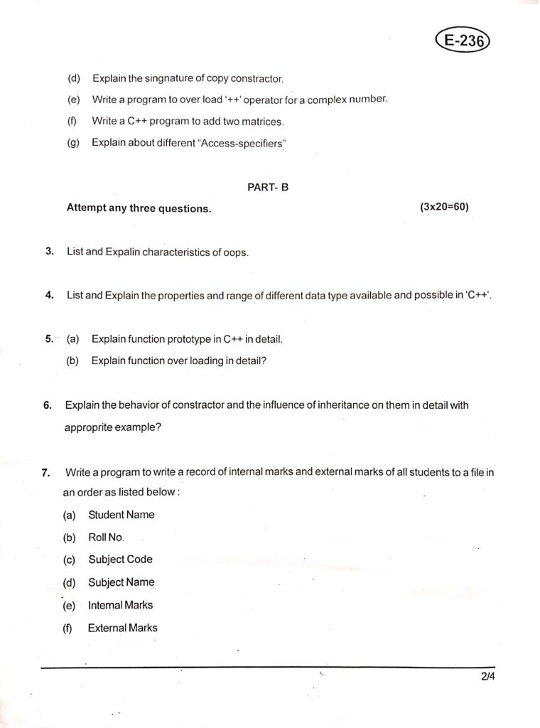 BTE Question Paper of Object-Oriented Programming using C++