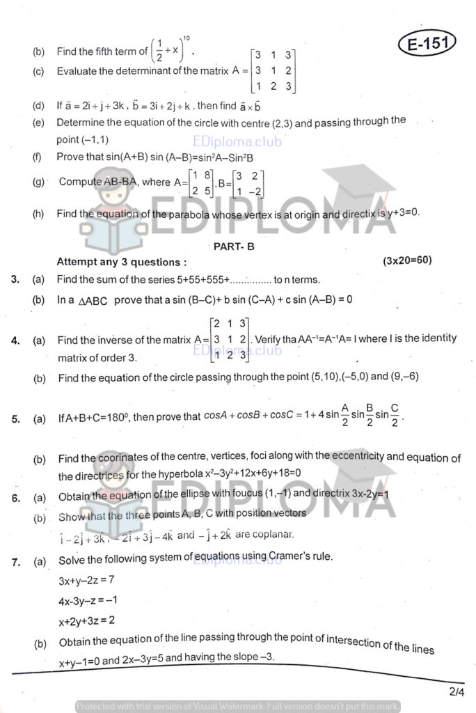 BTE Question Paper of Applied Mathematics-1 for Mechanical Engineering 2018
