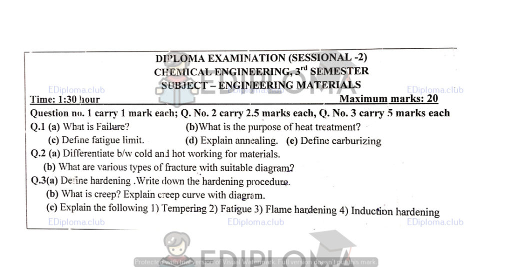 2nd Sessional of Engineering Materials(Chemical Engineering, GNDIT) 2018