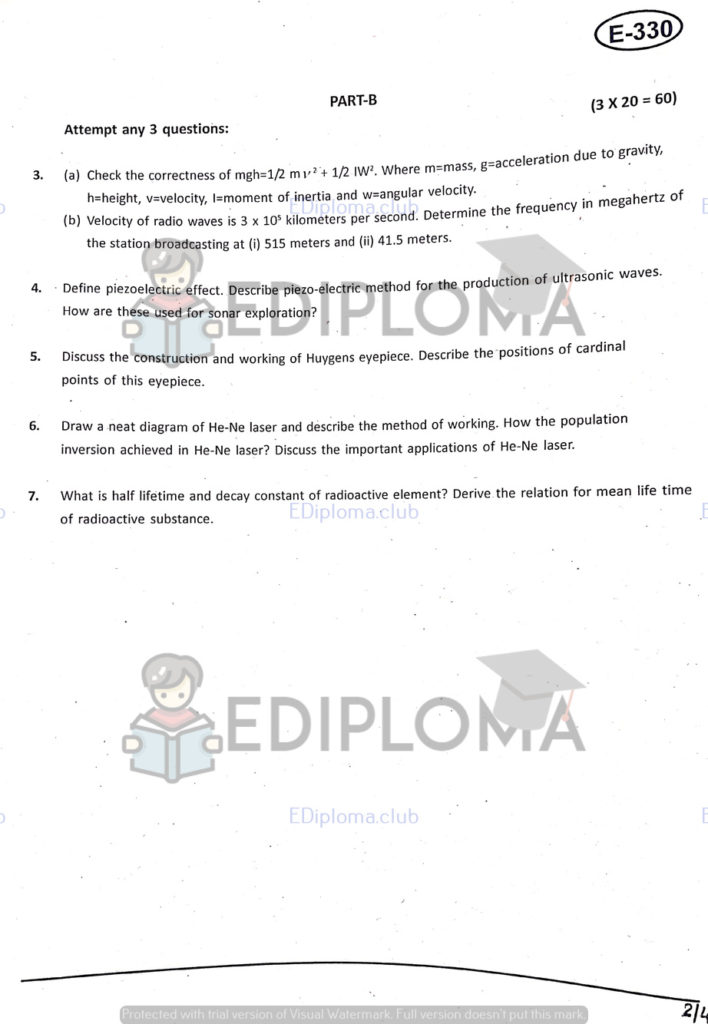 BTE Question Paper of Applied Physics 2018 for Civil Engineering
