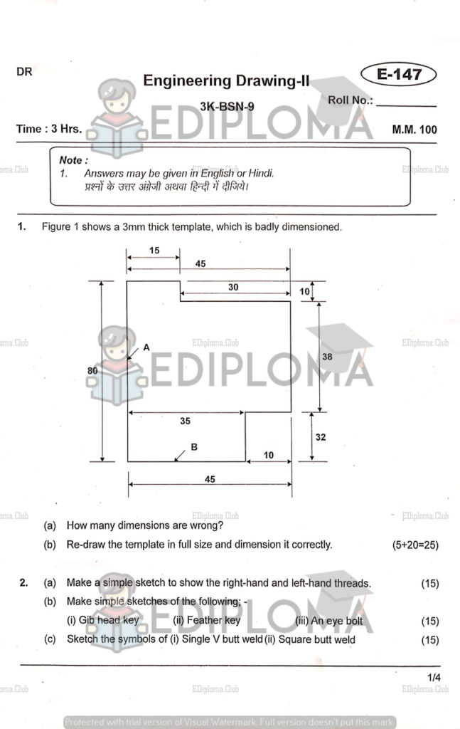 BTE Question Paper of Engineering Drawing 2 2018(Chemical, Electrical, Polymer)