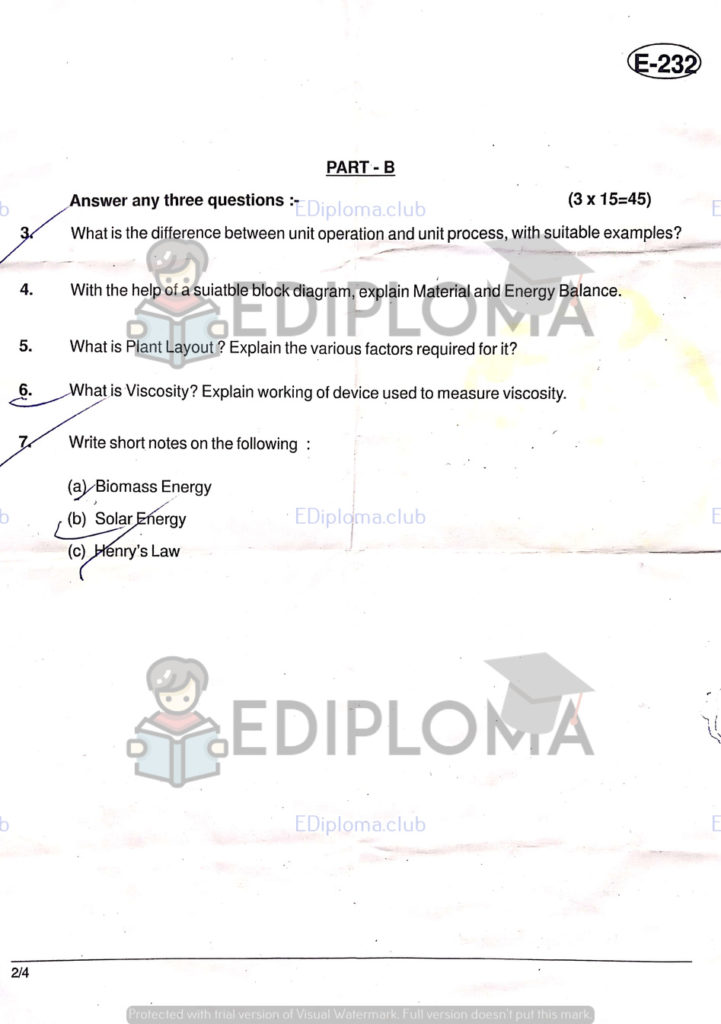 BTE Question Paper of Introduction to Chemical Engineering 2018