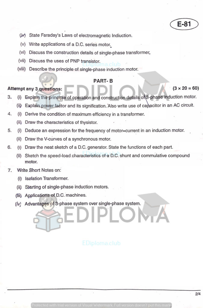 BTE Question Paper of Basic Electrical Engineering & Electronics 2018