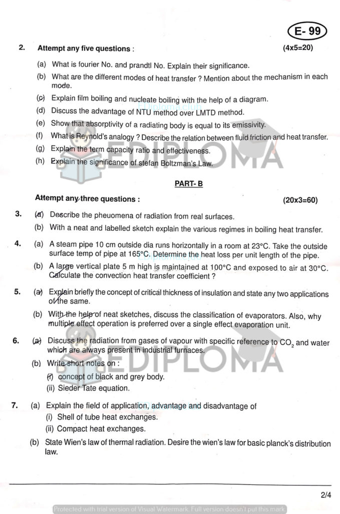 BTE Question Paper of Heat Transfer-1 2018