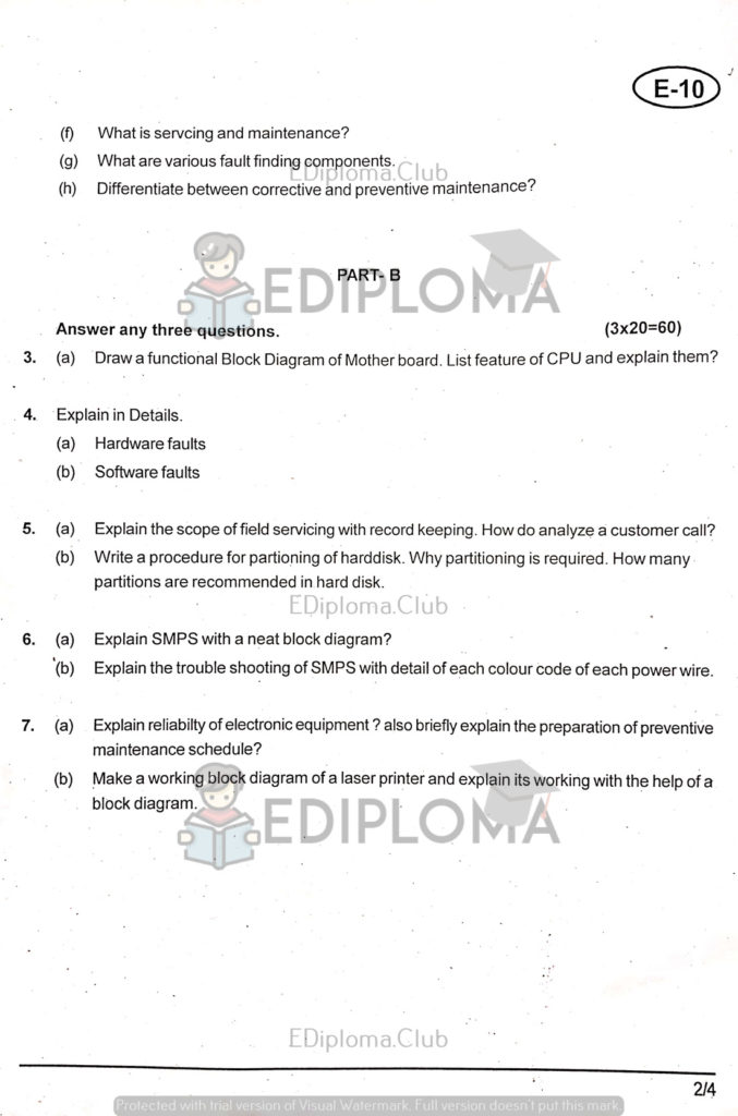 BTE Question Paper of Computer Trouble Shooting and Maintenance 2018