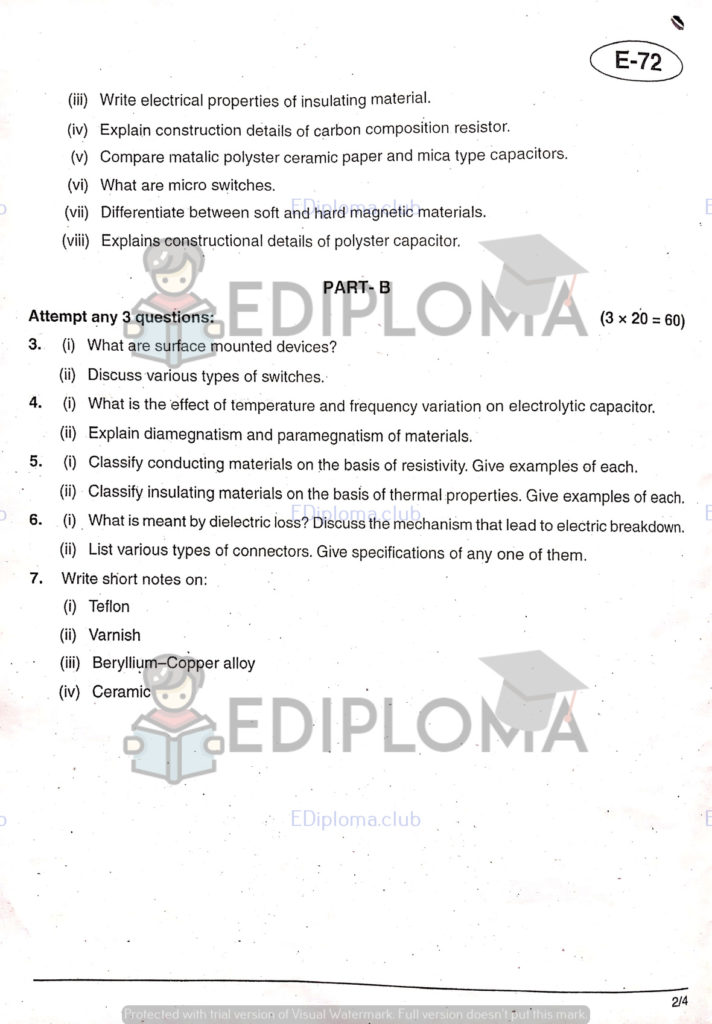 BTE Question Paper of Electronic Components & Materials 2019