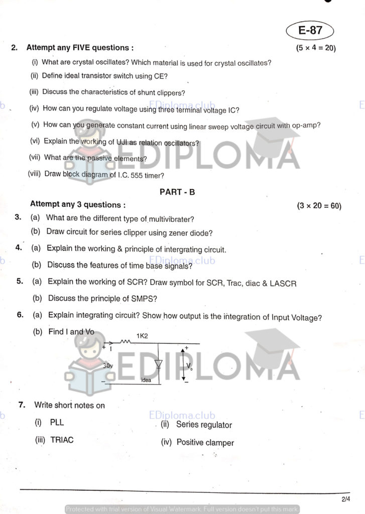 BTE Question Paper of Electronic Devices and Circuits-3 2019