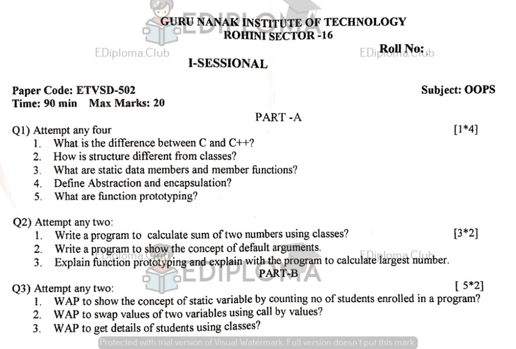 1st Sessional of Object-Oriented Programming(Electronics & Communication, GNDIT-2019)